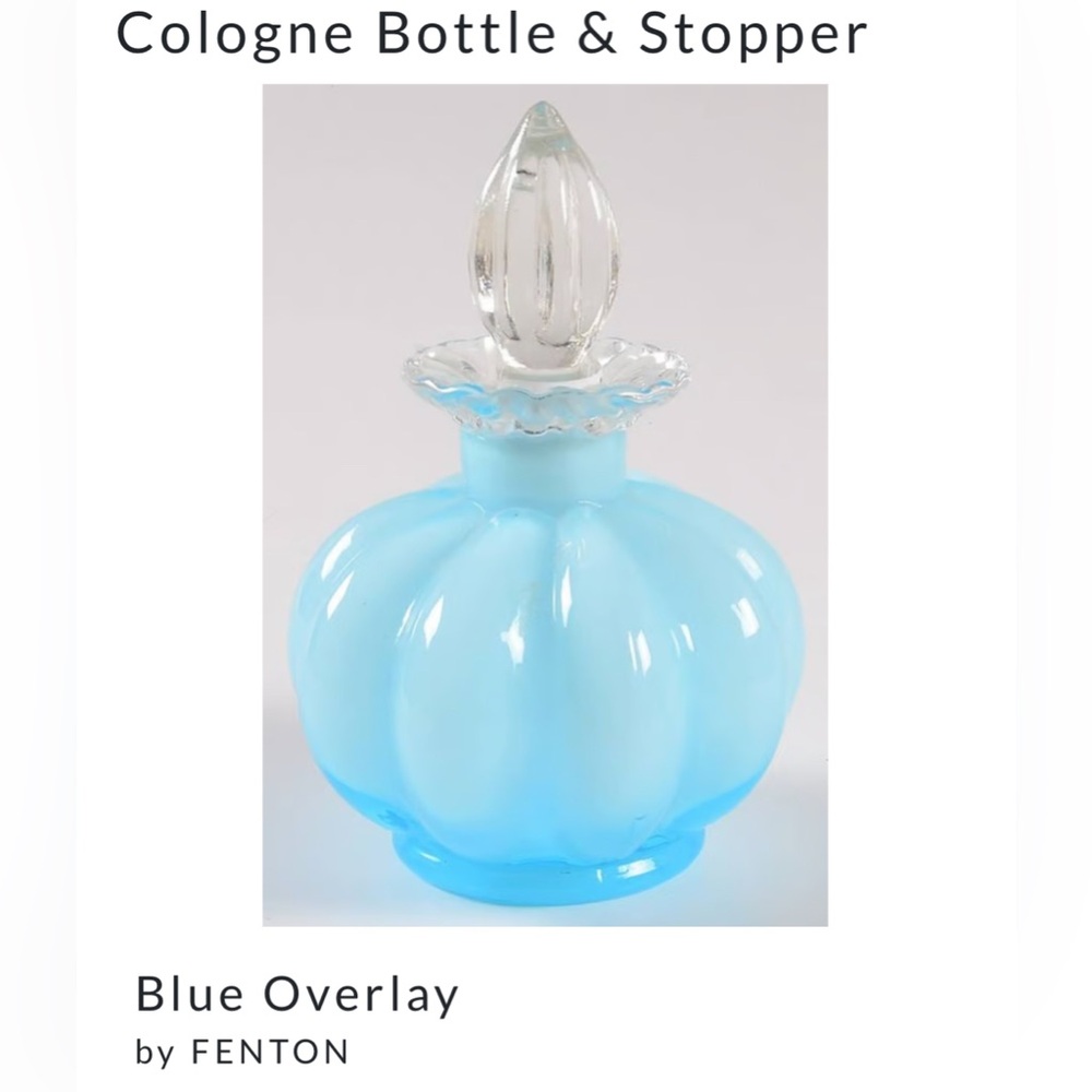 1943 Fenton Cologne Bottle & Stopper,
Blue Overlay - Picture 2 of 10